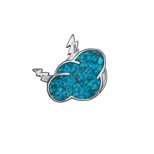 Turquoise Inlay Cloud & Lightning Bolt Silver Lapel Pin