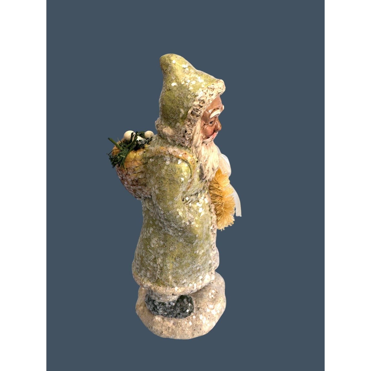 Folk Art Santa Figurine By Teena Flannery With Bottle Brush Wreath Unsigned