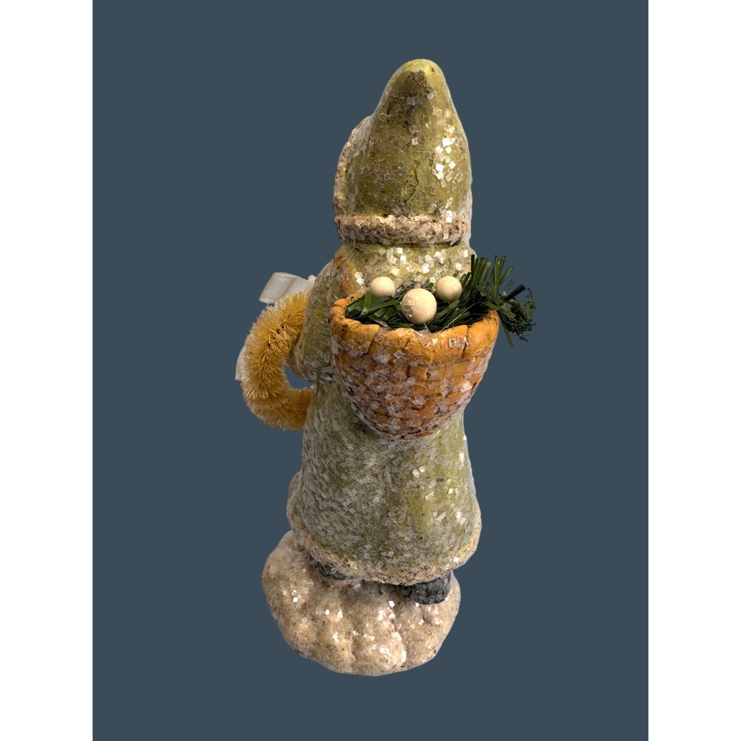 Folk Art Santa Figurine By Teena Flannery With Bottle Brush Wreath Unsigned