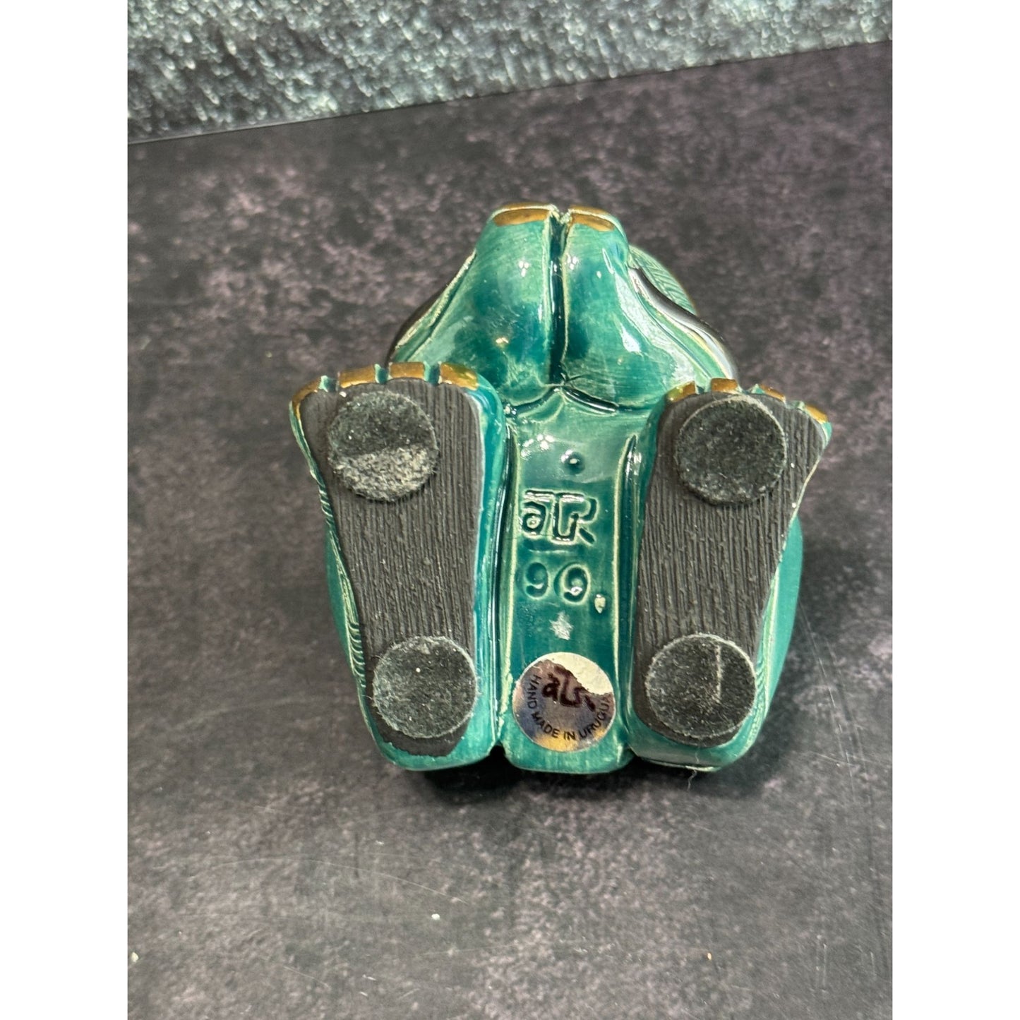 Vintage DeRosa Artesania Rinconada Frog Figurine #713 14K Gold & Platinum Trim Ceramic Uruguay Collectible Decoration