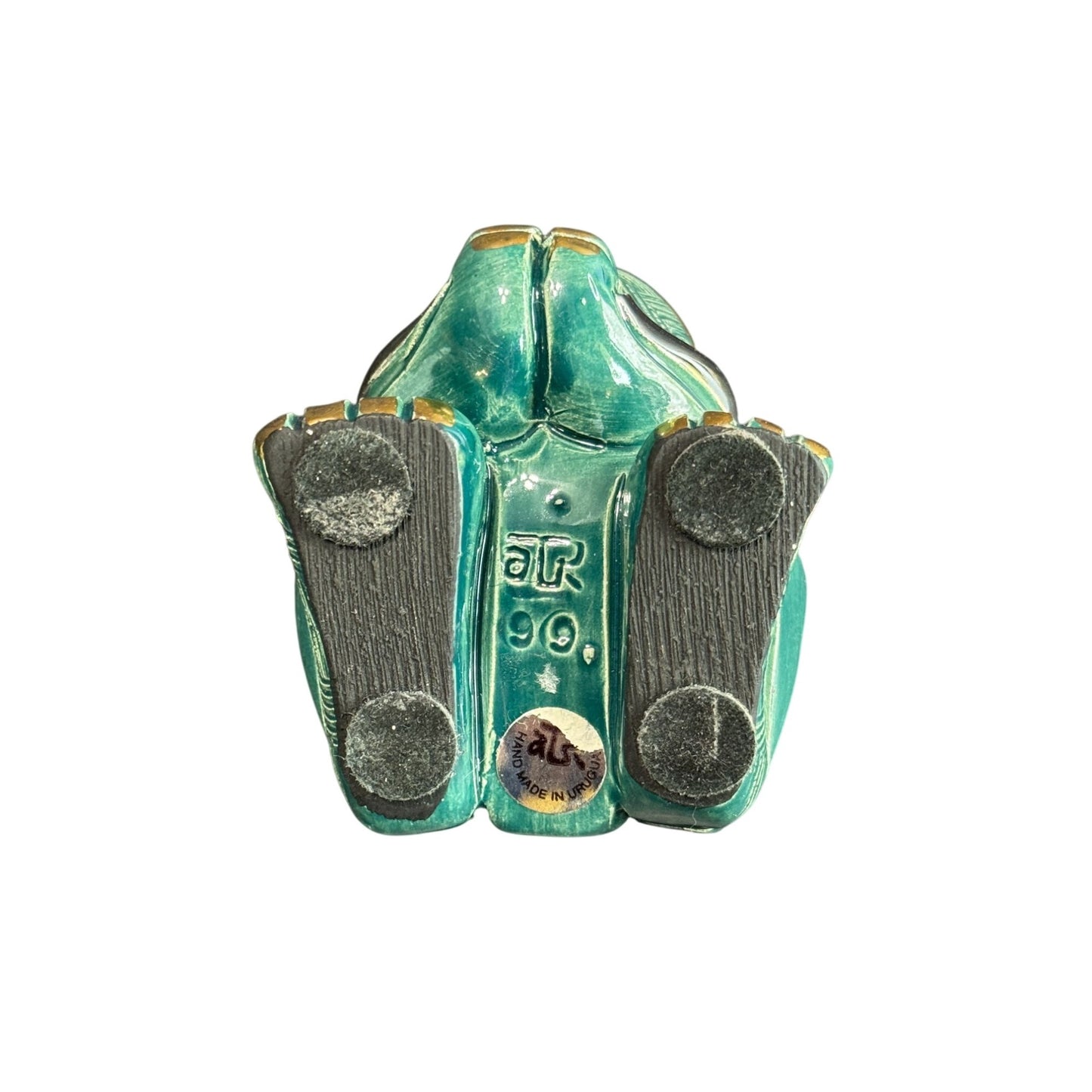 Vintage DeRosa Artesania Rinconada Frog Figurine #713 14K Gold & Platinum Trim Ceramic Uruguay Collectible Decoration