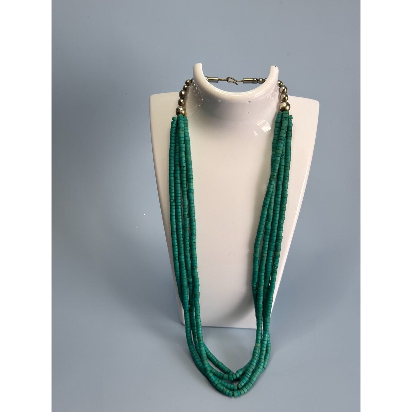 Vintage Southwestern Howlite Turquoise Beaded Silverplate Necklace 20"