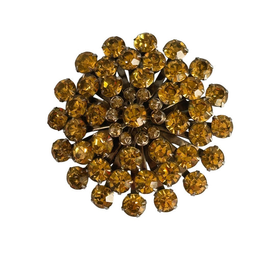 Vintage Coro Topaz Colored Domed Brooch With Rhinestones & Gold-Tone Finish