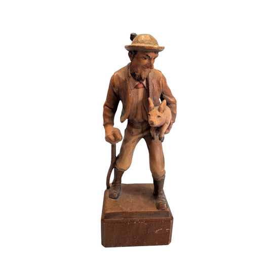 Anri "A Good Price" Man With Pig Figurine C1960s 7"