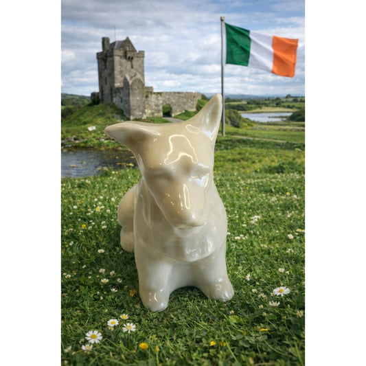 Belleek Scottish Terrier Dog Figurine Irish Porcelain Cream Glaze Marked 5" x 4"