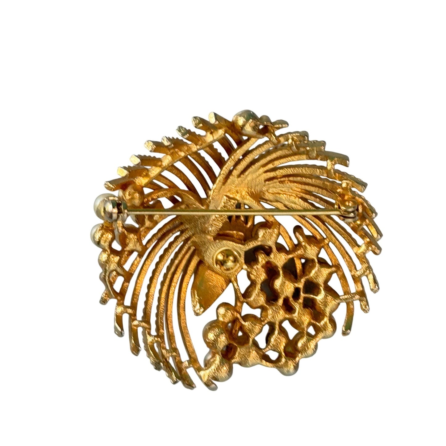 Vintage Lisner Midcentury Gold-Tone Brooch With Faux Pearls