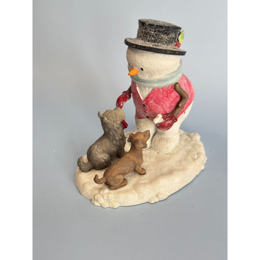 Snowman Giving Dogs Bones Christmas Grasslands Road 5"x5"x3.5" Decor