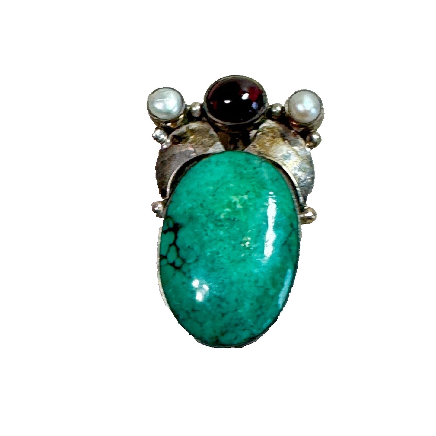 Vintage 925 Sterling Southwestern Green Howlite Pendant With Amethyst Accent