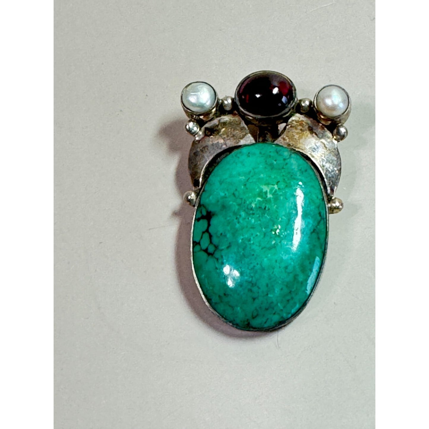 Vintage 925 Sterling Southwestern Green Howlite Pendant With Amethyst Accent