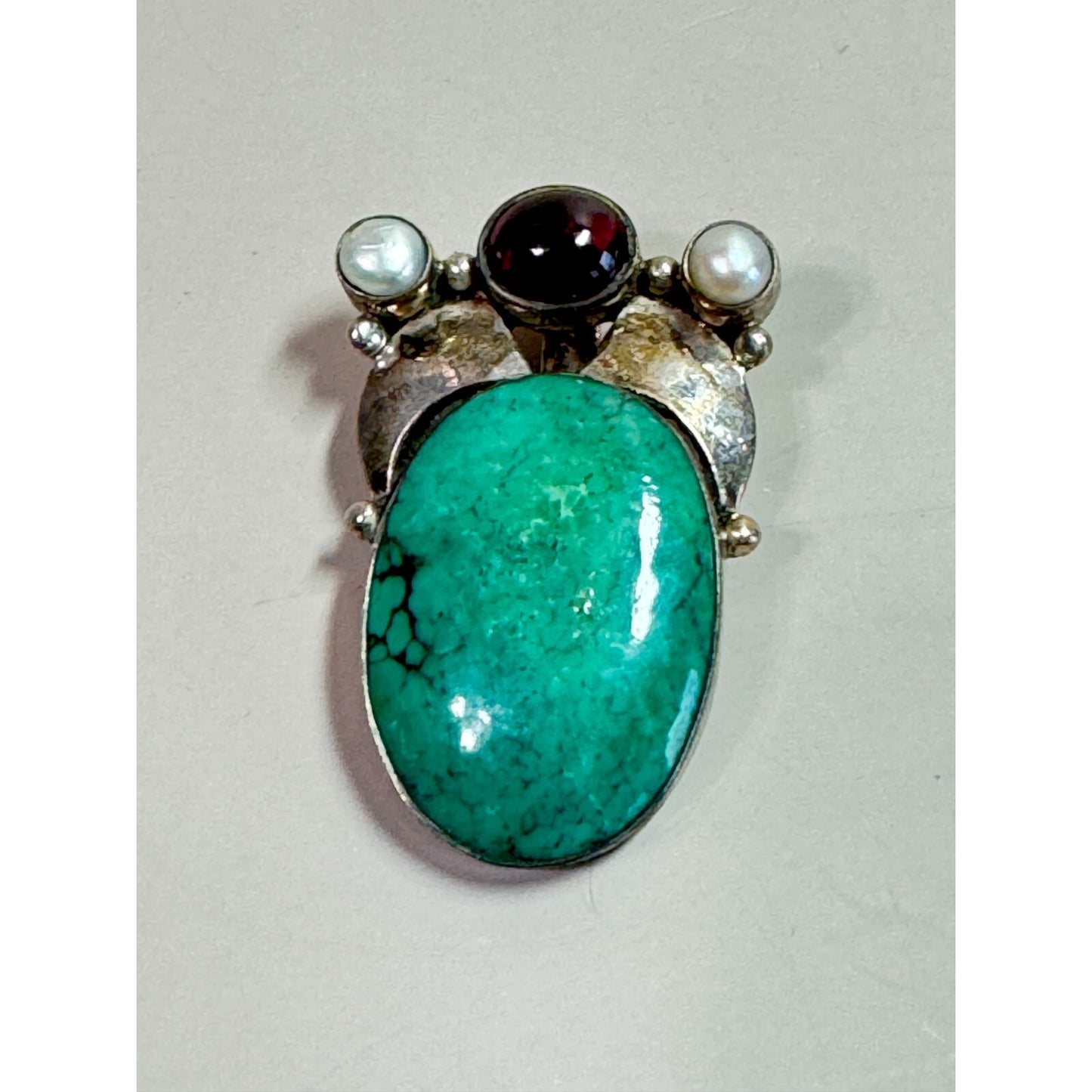 Vintage 925 Sterling Southwestern Green Howlite Pendant With Amethyst Accent