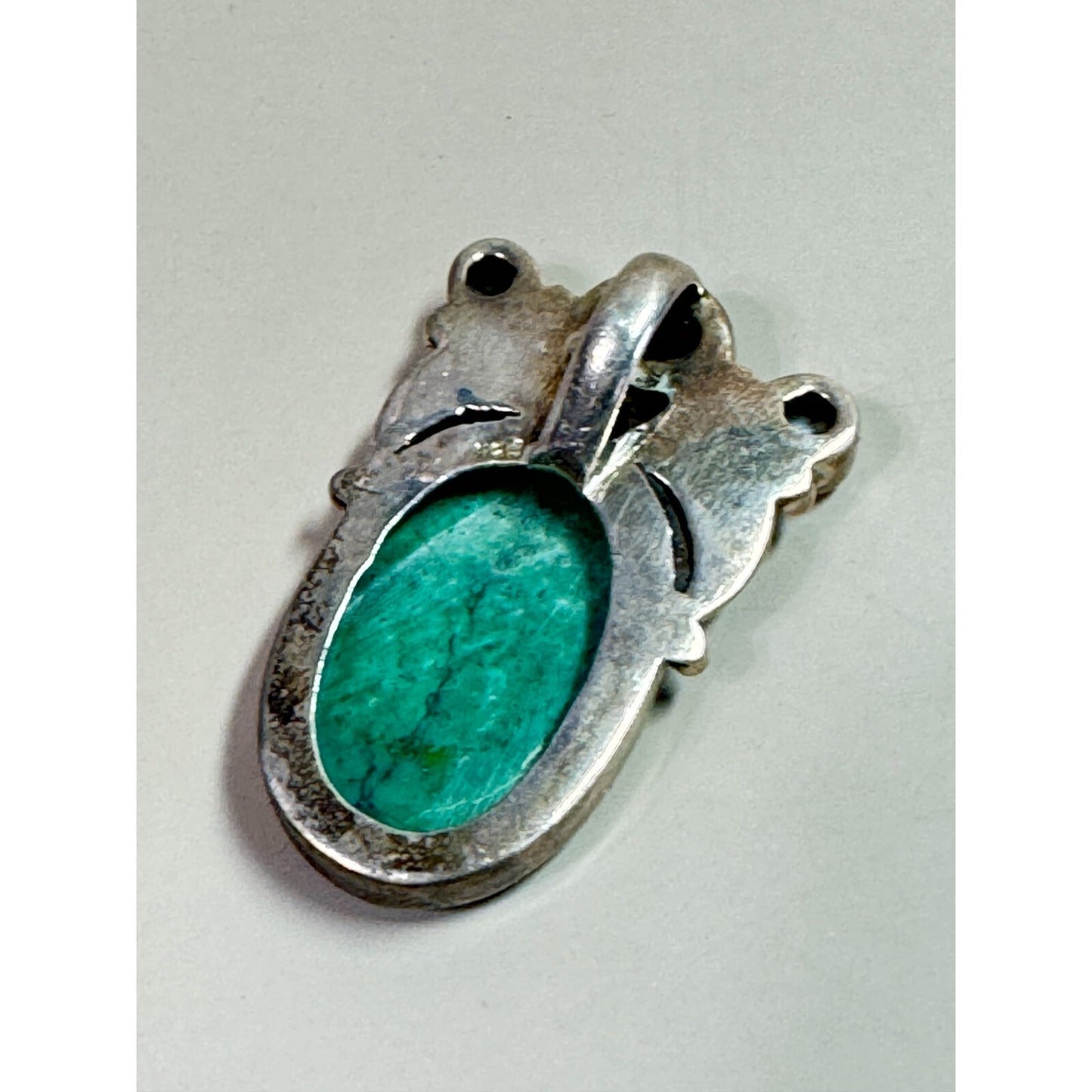 Vintage 925 Sterling Southwestern Green Howlite Pendant With Amethyst Accent