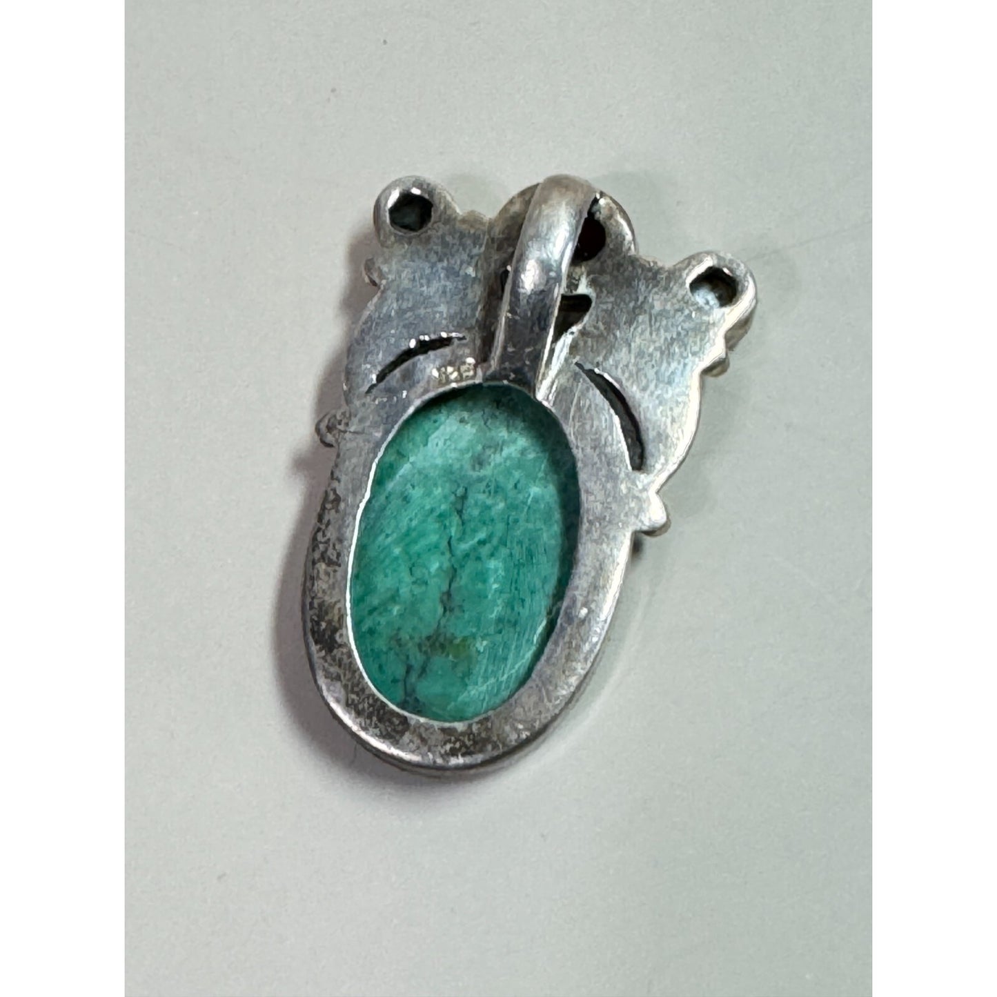 Vintage 925 Sterling Southwestern Green Howlite Pendant With Amethyst Accent