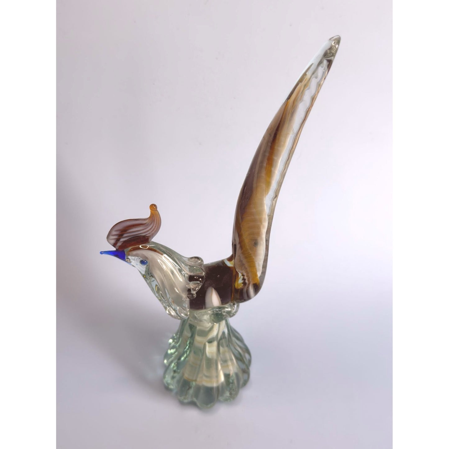 Murano Mid-Century Handblown Art Glass Pheasant Figurine 9" Amber Brown & Clear
