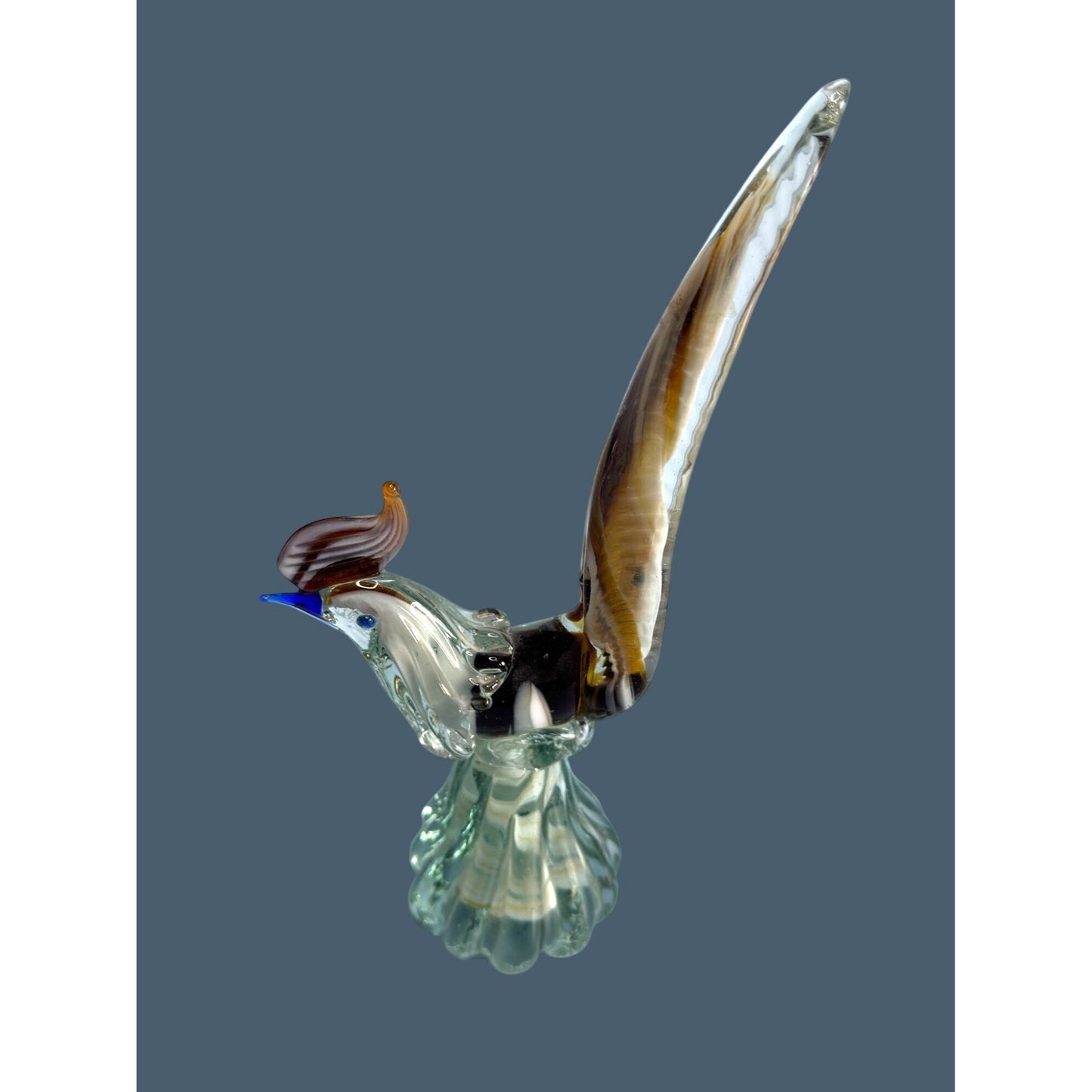 Murano Mid-Century Handblown Art Glass Pheasant Figurine 9" Amber Brown & Clear