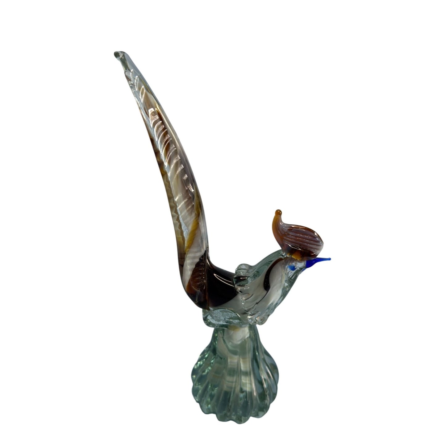 Murano Mid-Century Handblown Art Glass Pheasant Figurine 9" Amber Brown & Clear
