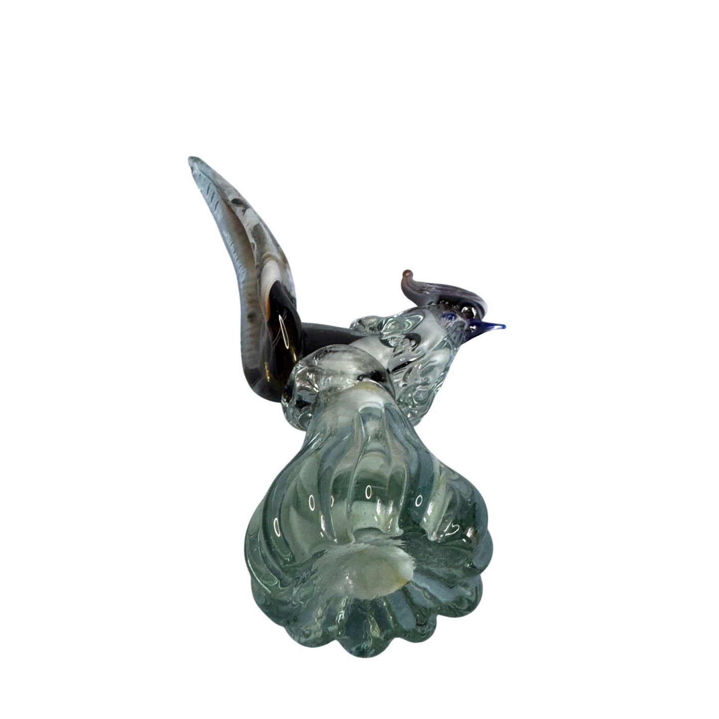 Murano Mid-Century Handblown Art Glass Pheasant Figurine 9" Amber Brown & Clear