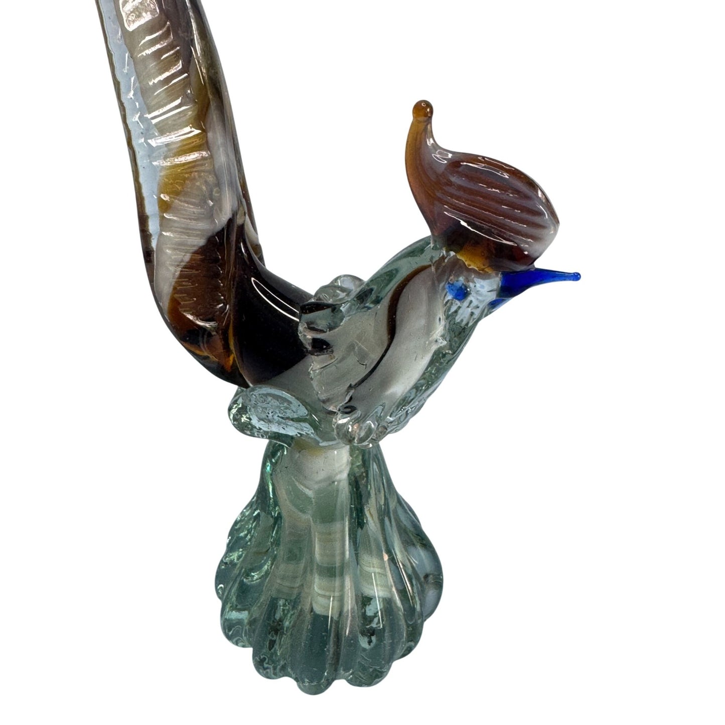 Murano Mid-Century Handblown Art Glass Pheasant Figurine 9" Amber Brown & Clear