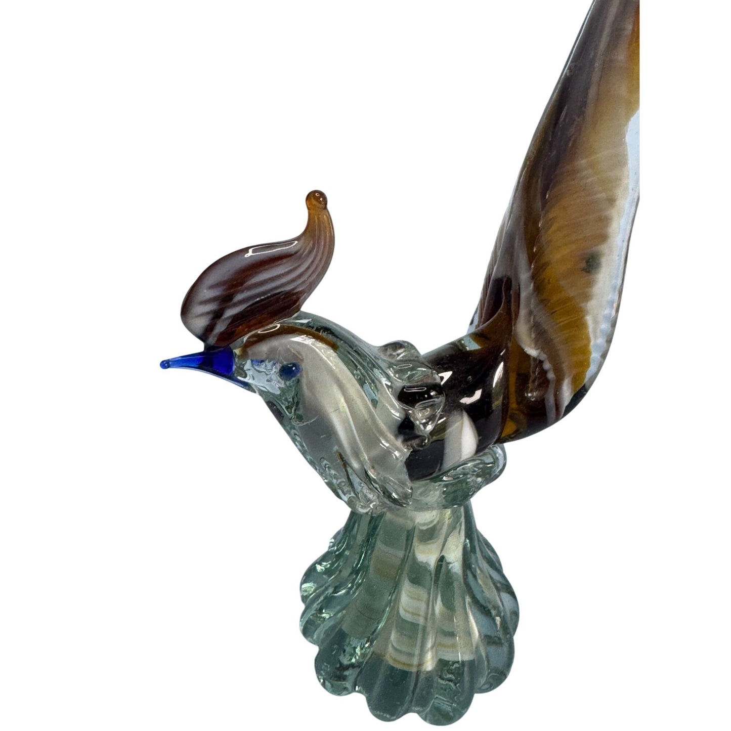 Murano Mid-Century Handblown Art Glass Pheasant Figurine 9" Amber Brown & Clear