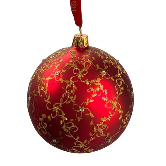 Waterford Holiday Heirlooms Red Lattice Swirl Ball Ornament 3.5" Ball Floral Design