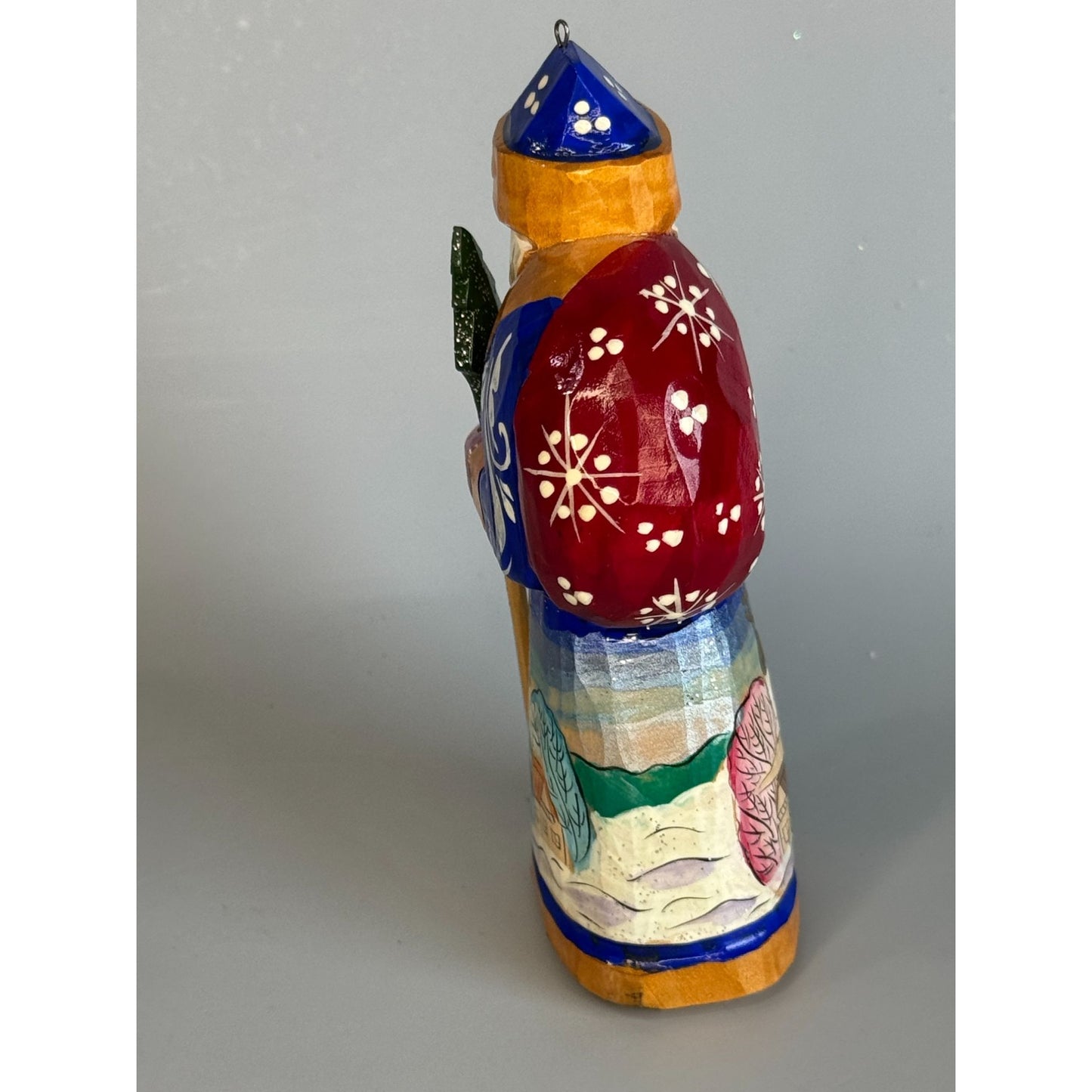 Hand Carved Russian Ded Moroz Father Frost Santa Ornament Signed 4 1/2"