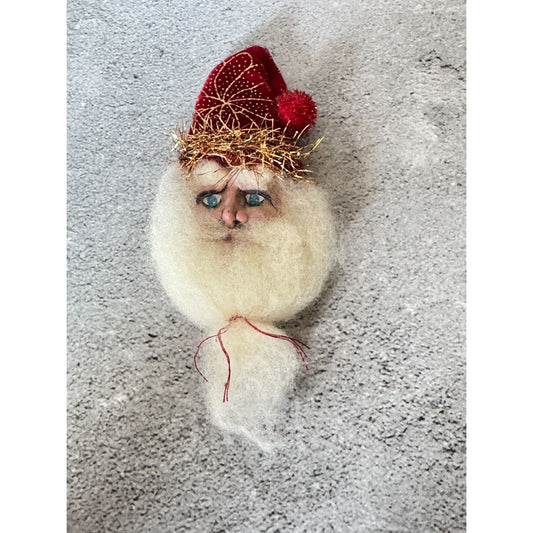 Vintage Santa Claus Brooch With Spun Cotton Beard Red Velvet Hat Deb Veber 2004  Handmade 6" Long