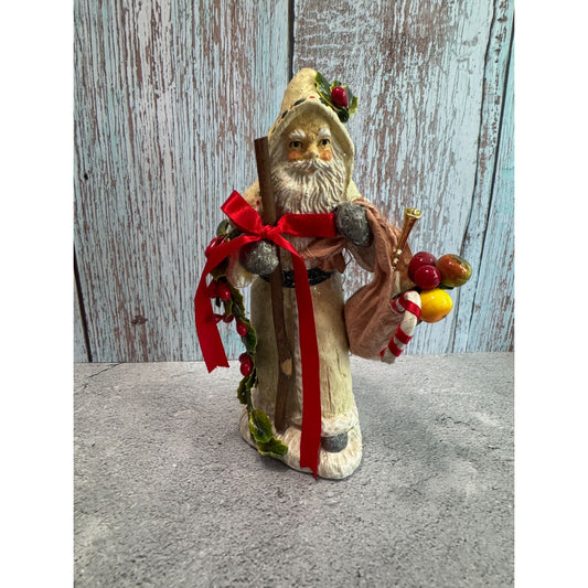Handcrafted Folk Art Santa Clause Figurine 7.5" With Holiday Decor