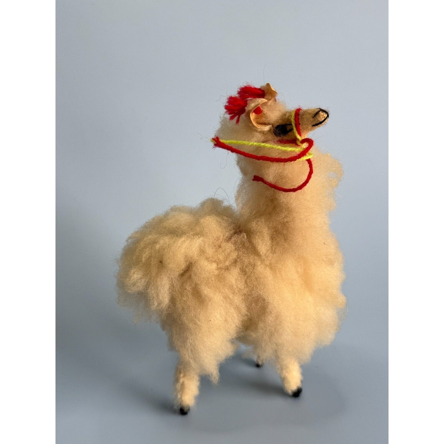 Vintage Peru Stuffed Llama Alpaca 5” Real Llama Fur C1980's 7" x 5"