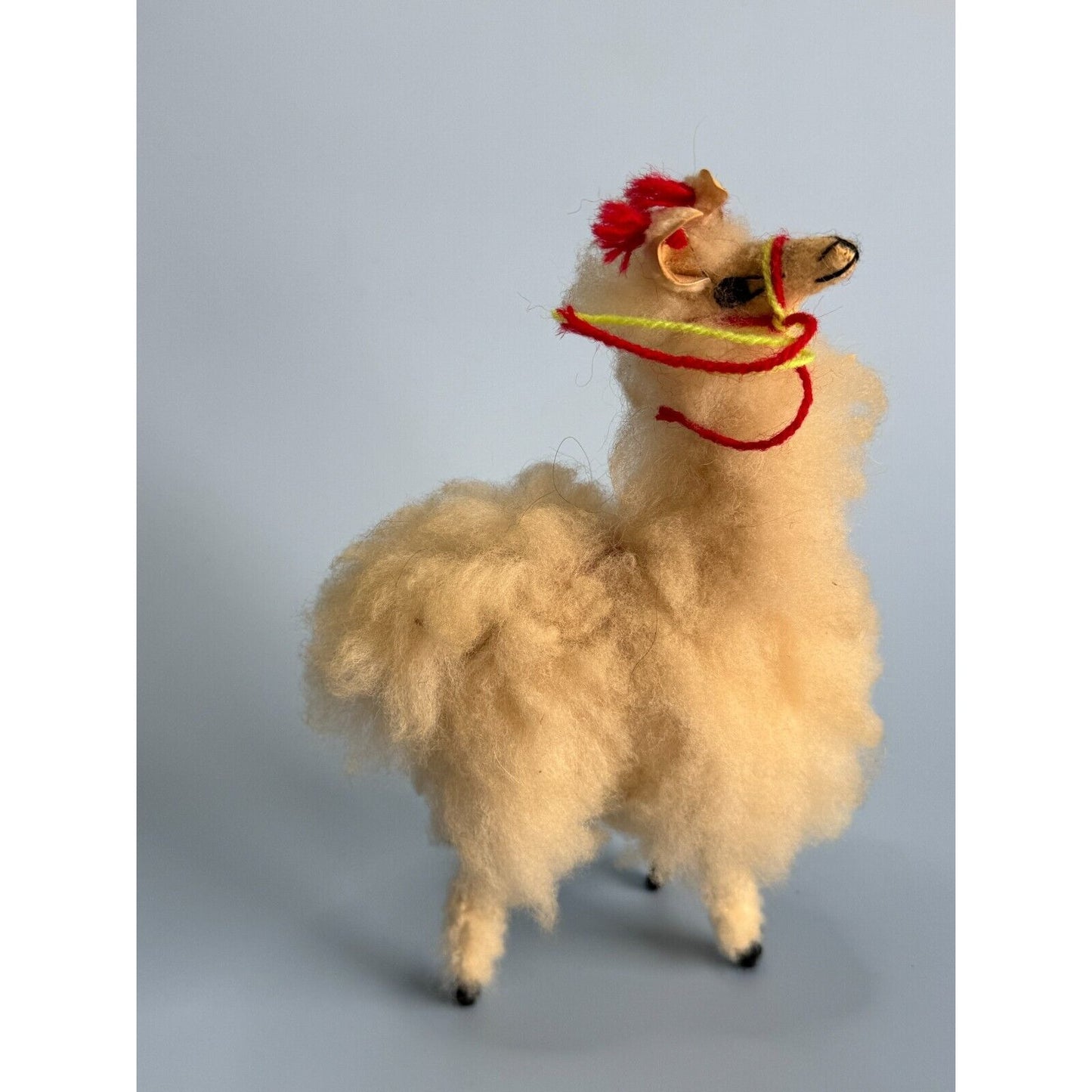 Vintage Peru Stuffed Llama Alpaca 5” Real Llama Fur C1980's 7" x 5"